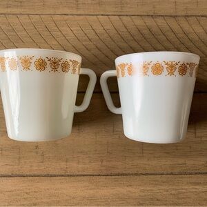 Set of 2 Vintage Pyrex Butterfly Gold Milk Glass Mugs